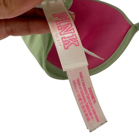 Victorias Secret PINK Wear Everywhere Super Push Up Bra 34DD Green Rhinestone - Picture 11 of 13